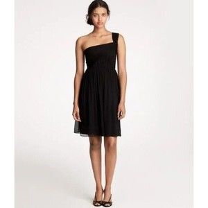 J CREW Silk Chiffon One Shoulder Black Fit & Flare Dress Mini Formal Size 4 NEW